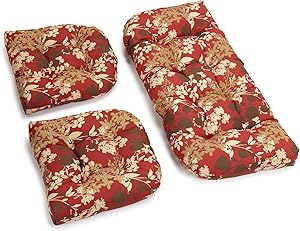 Blazing Needles Outdoor Spun Poly All Weather UV Resistant Settee Group Cushions, Montfleuri Sangria, Set of 3