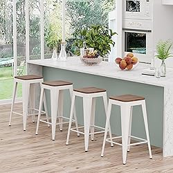 SHINEBOOM Barstools Set of 4 White Metal Bar Stools