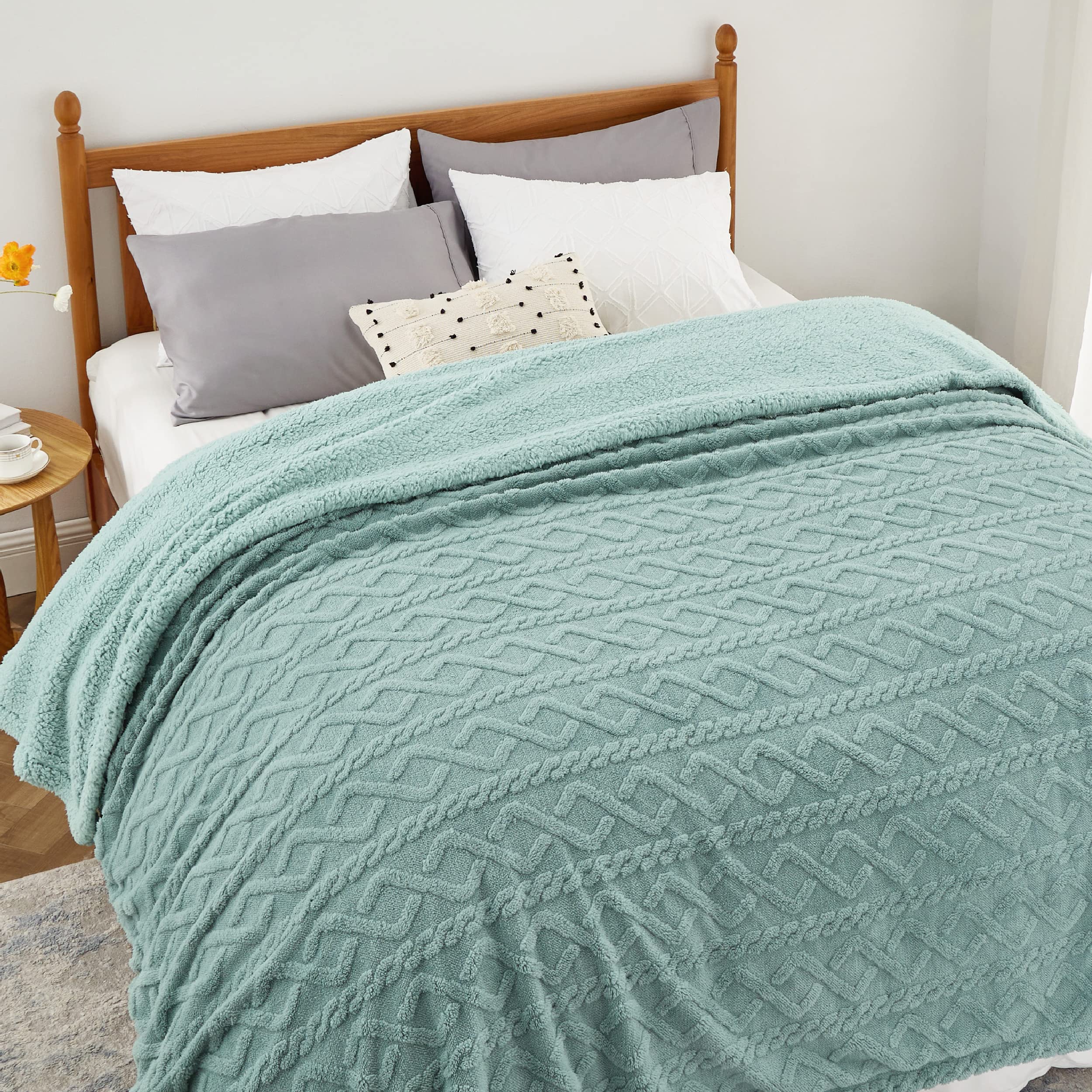 Photo 1 of Bedsure Gentlesoft Sherpa King Size Blanket for Bed- Fleece Fluffy & Cozy Cable Jacquard Tufted for Women Gift, Thick and Warm Christmas Blanket for Winter, Sage Green, 108x90 Inches