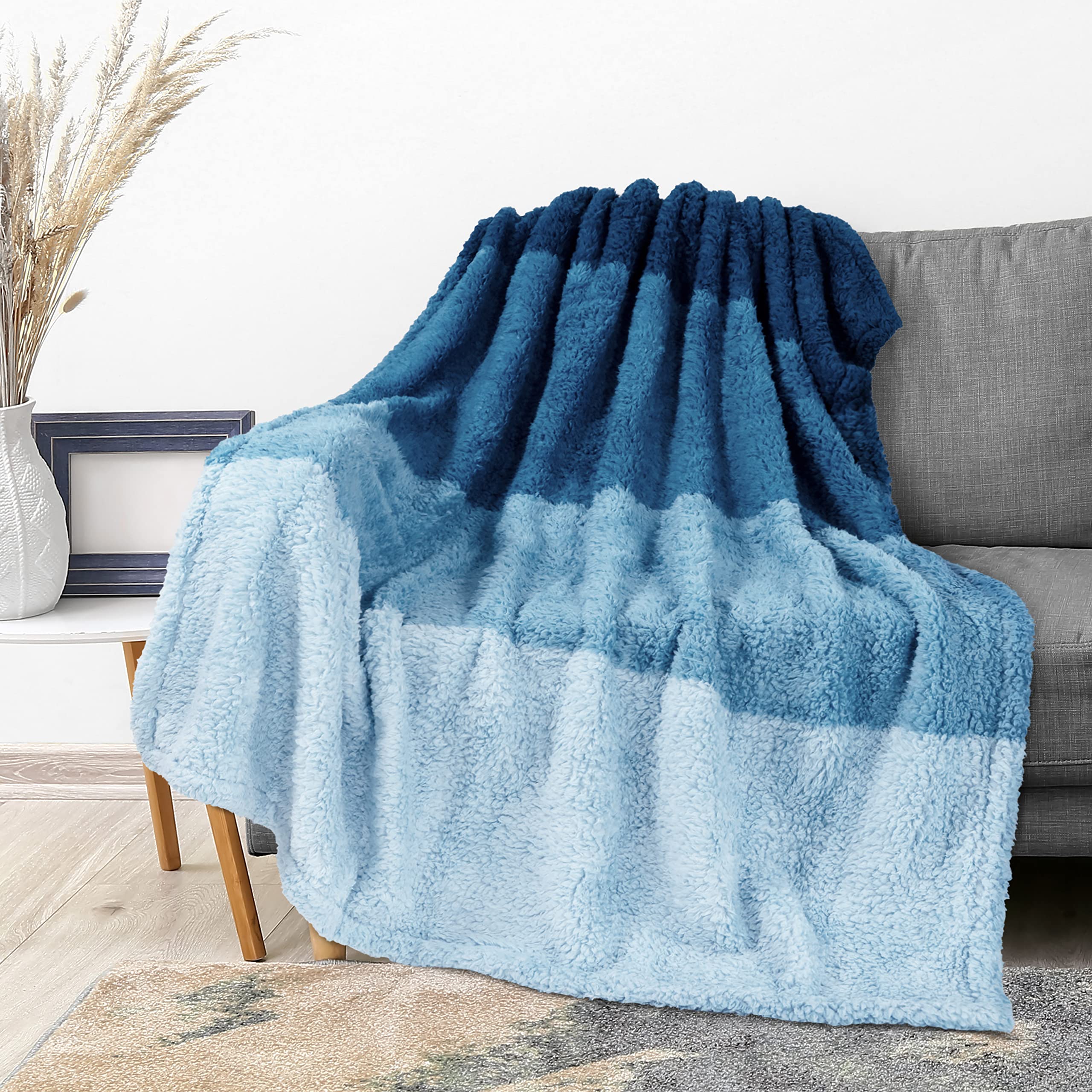 Photo 1 of PAVILIA Fluffy Sherpa Throw Blanket Ombre | Gradient Plush, Soft, Fuzzy, Decorative Accent Throw Blanket for Couch Sofa Bed | Cozy Warm Decorative Furry Faux Fur Blanket, 50x60 Inches Sea Blue