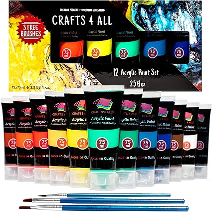 Crafts 4 All - Pittura acrilica professionale, set da colori acrilici XL  (75 ml), kit per pittura su tela, legno, argilla, tessuto, unghie, ceramica  e artigianato. Per studenti e professionisti: Amazon.it: Casa