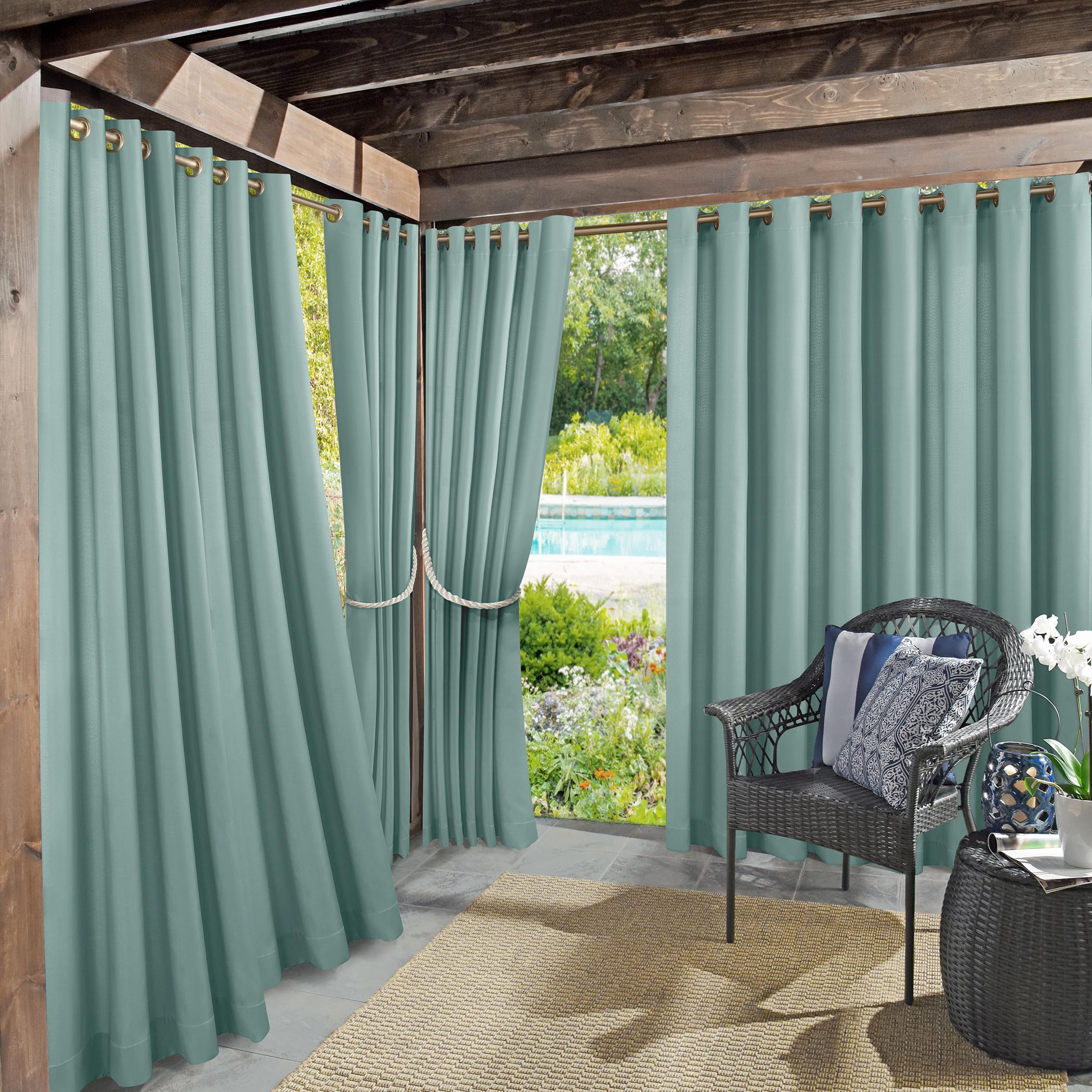 Sun Zero Marina Indoor/Outdoor UV Protectant Energy Efficient Grommet Curtain Panel, 54" x 95", Soft Teal
