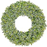 Eucalyptus Wreaths for Front Door 20inch, Spring Summer Greenery Wreath with Two-Tone Leaves & Yellow Flower Buds, Artificial Wreath Decoration for Farmhouse, Wedding, Home, Wall, Indoor & Outdoor