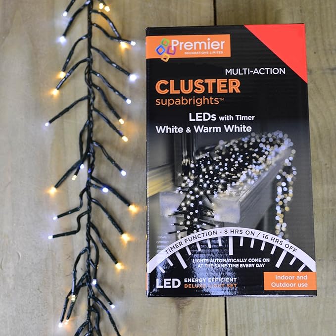 960 LED (12.4m) Premier Cluster Christmas Tree Lights Timer Cool