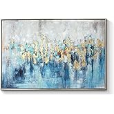 Abstract Blue Canvas Wall Art: Framed Picture Gold Foil Artwork Hand Painted Painting for Living Room (45''W x 30''H, Multipl