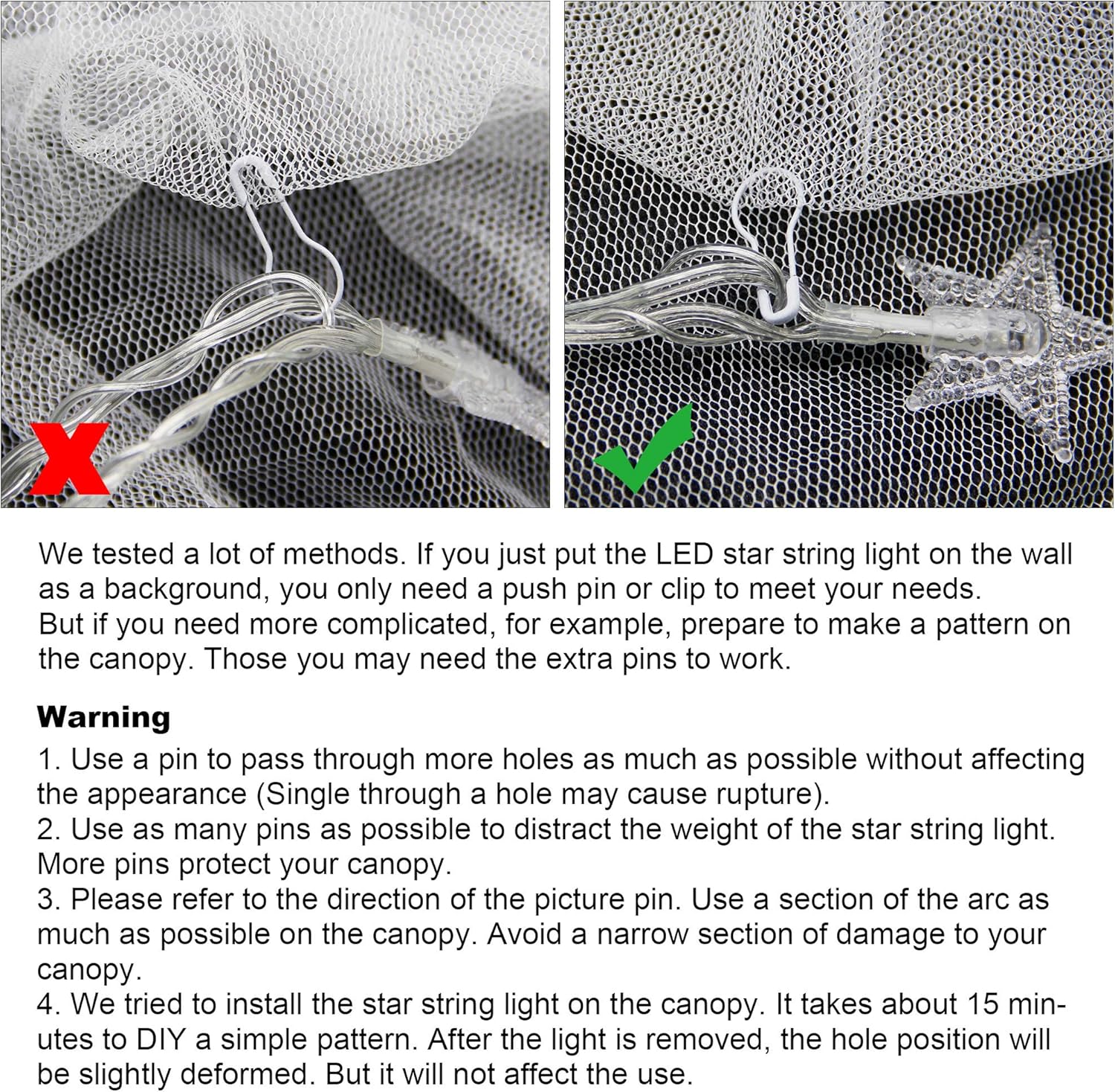 Twinkle Star Bed Canopy with 100 LED Star String Lights Battery Operated, Elegant Dome Bed Netting Canopy Curtains Canopy for Single to King Size Beds, Home &Travel Use, White: Home & Kitchen