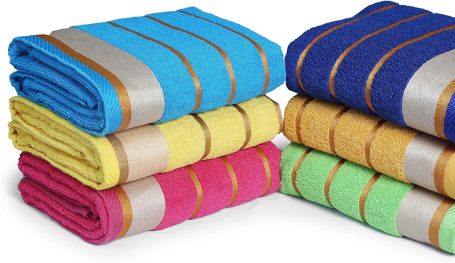 100% Cotton Bath Towels, Set of 6, Three-Line-Extra-Absorbent-Cotton, Size (27 X 54), Random Color: Kitchen & Dining