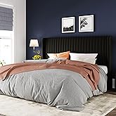 Allewie King Size Velvet Bed Frame/Vertical Channel Tufted Wingback Headboard/Upholstered Platform Bed/Strong Wooden Slats/No Box Spring Needed/Easy Assembly/Black