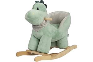 ROCK MY BABY Baby Rocking Horse Dinosaur with Chair, Dino Rocking Animal, Wooden Rocking Toy, Rocking Chair, Baby Rocker, Animal Ride on, for Girls and Boys Age Year 1 to 3 (Green Dinosaur)