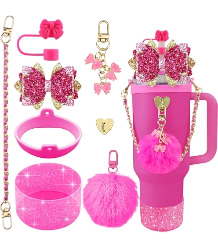 Blue Stanley Cup Accessories Set - Includes Glitter Boot, Letter Charms, Bow & Diamond Straw Covers, Stickers For 30oz & 40oz Tumblers
