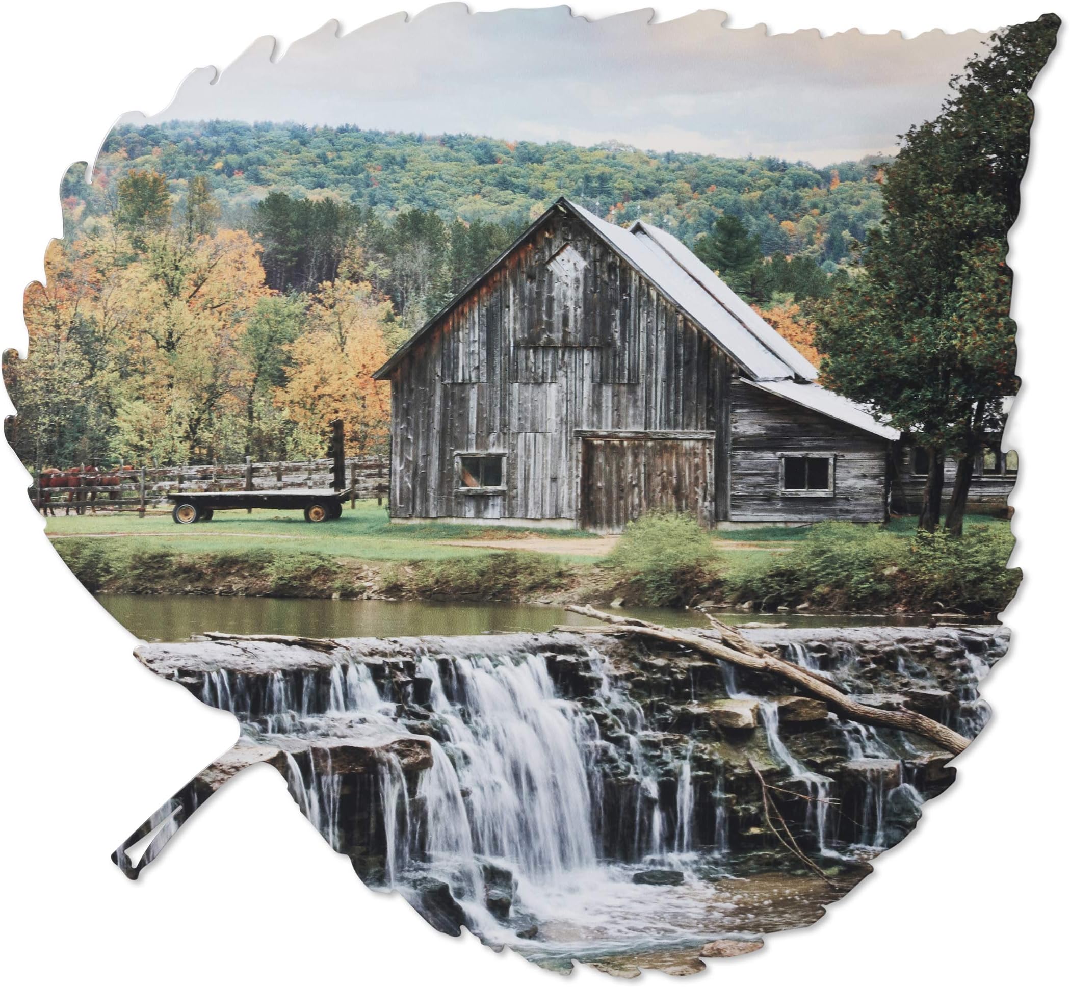 Next InnovationsRustic Wall Art - Metal Aspen Leaf Wildlife Wall Art, Rustic Farmhouse Decor, Powder Coated Steel Barn and Waterfall Wall Decor for Indoor or Outdoor, Handcrafted in USA, 27" x 22"