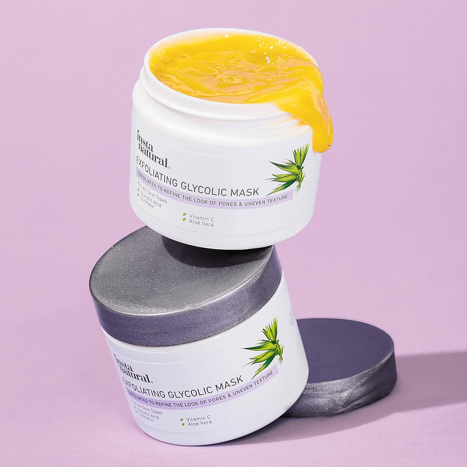 Exfoliating Glycolic Face Mask & Scrub - Anti Aging, Acne & Blackhead Treatment for Brightening and Exfoliation with Turmeric & Vitamin C - Natural AHA Enzyme Exfoliant for Scars & Glowing Skin : Beauty