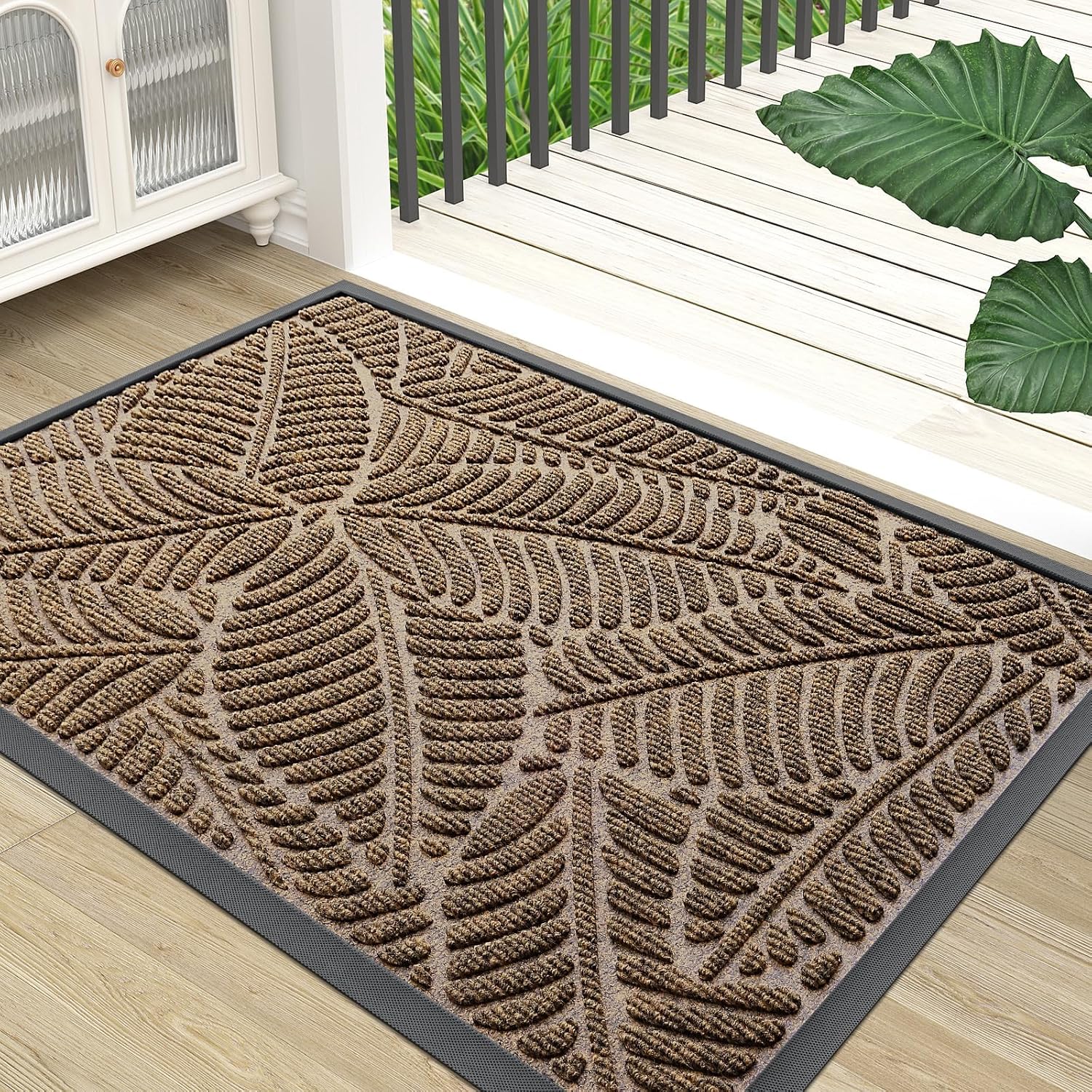 Grandaily Front Door Mat Indoor Outdoor Waterproof Doormat, Non Slip Natural Rubber Welcome Mat, Heavy Duty Durable Super Absorbent Entryway Rugs, 30"x17", Brown