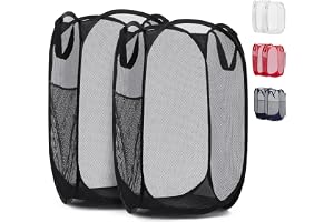 Handy Laundry Mesh Pop-Up Hamper Collapsible with Side Pocket 2-Pack | Breathable foldable design saves space; wide opening m
