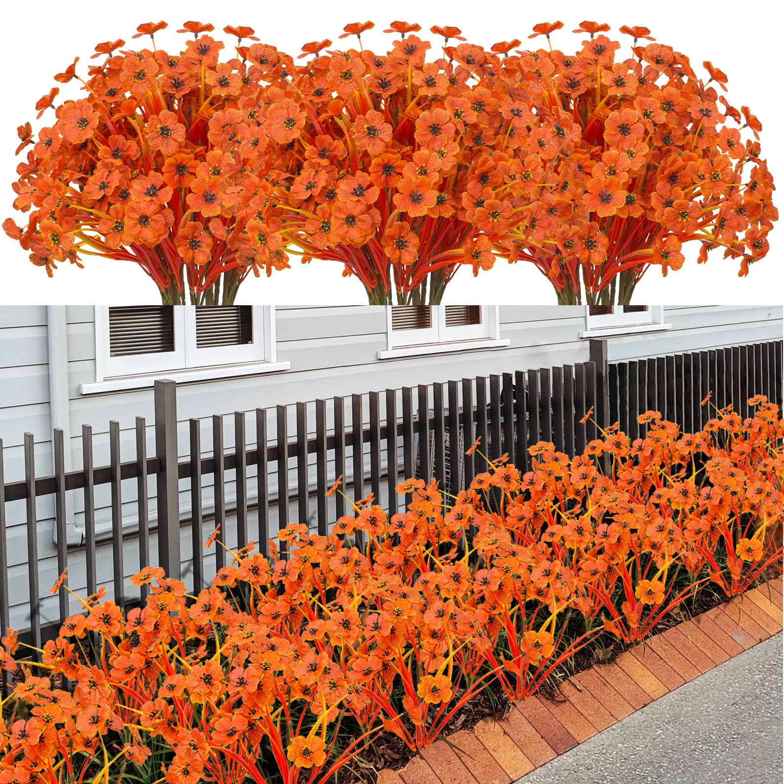 Photo 1 of LikSoor 21 Bundles Artificial Outdoor UV Resistant Flowers No Fade Fake Outside Flowers Plastic Greenery Faux Shrubs Garden Porch Window Box Home Decoration(Deep Autumn Orange)