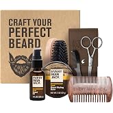 Every Man Jack Essential Beard Care Kit for Men, Sandalwood Teak, Gift Set | Grooming Set with Softening Beard Oil, Styling Balm, Vegan Beard Brush, Dual-Sided Comb, Trimming Scissors &amp; Mustache Comb