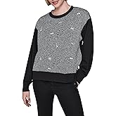 KARL LAGERFELD Women's Tweed Karl Embroidery French Terry Logo Sweater
