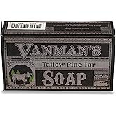 VanMan Tallow & Pine Tar Soap Bar – Grass-Fed Beef Tallow with Organic Oatmeal, Charcoal & Essential Oils – Exfoliating Face & Body Soap, 3.8oz - 1 Pack