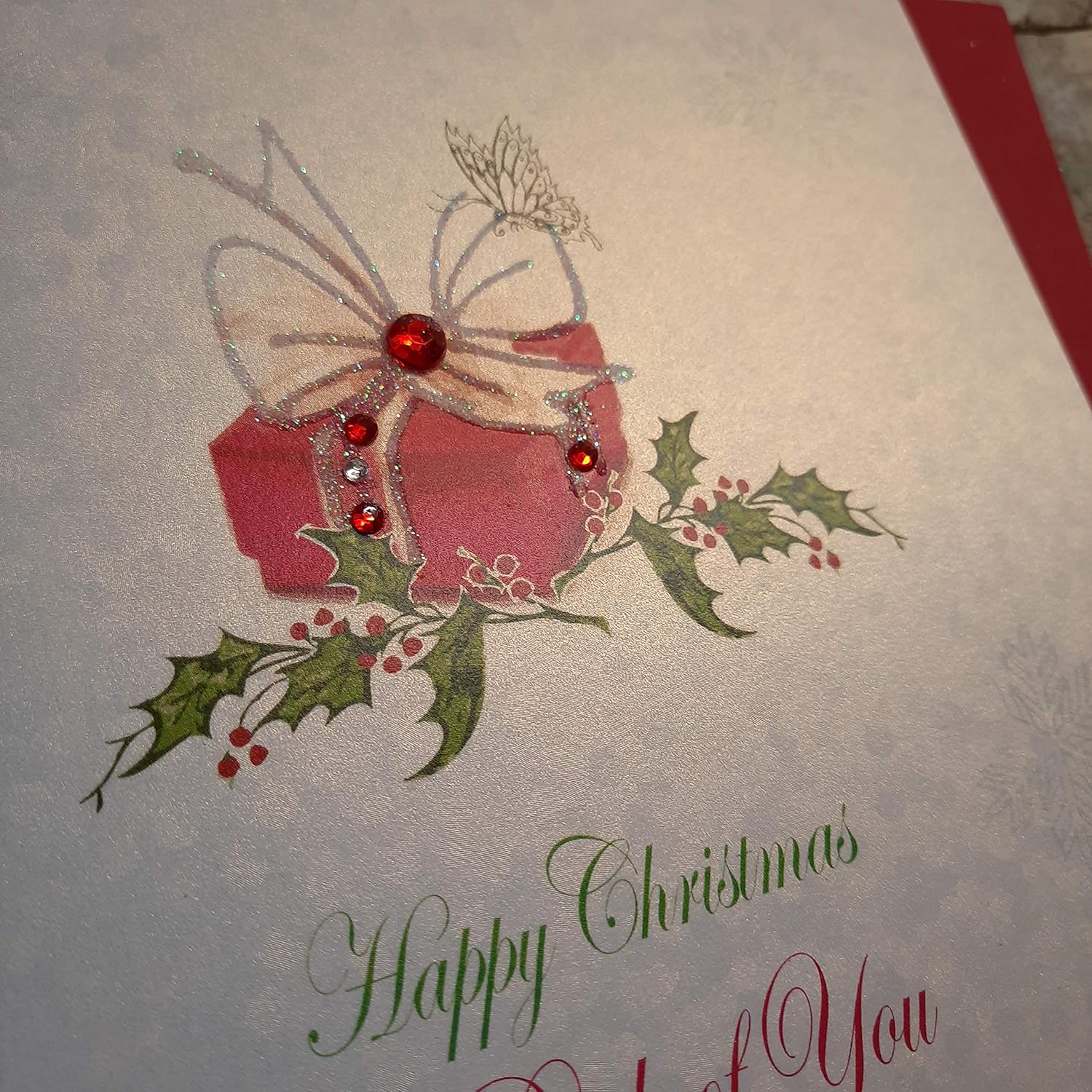 white cotton cards X127 To Both of You Handmade Christmas Card with Present Design, White, 16 cm x 16 cm - Image 4