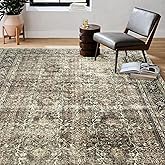 PureCozy Vintage Area Rug 3x5 Brown Entryway Office Washable Carpet Non Slip Bedroom Indoor Living Room Door Mat Low Pile Traditional Distressed Retro Accent Rug for Dining Room Bathroom Kitchen