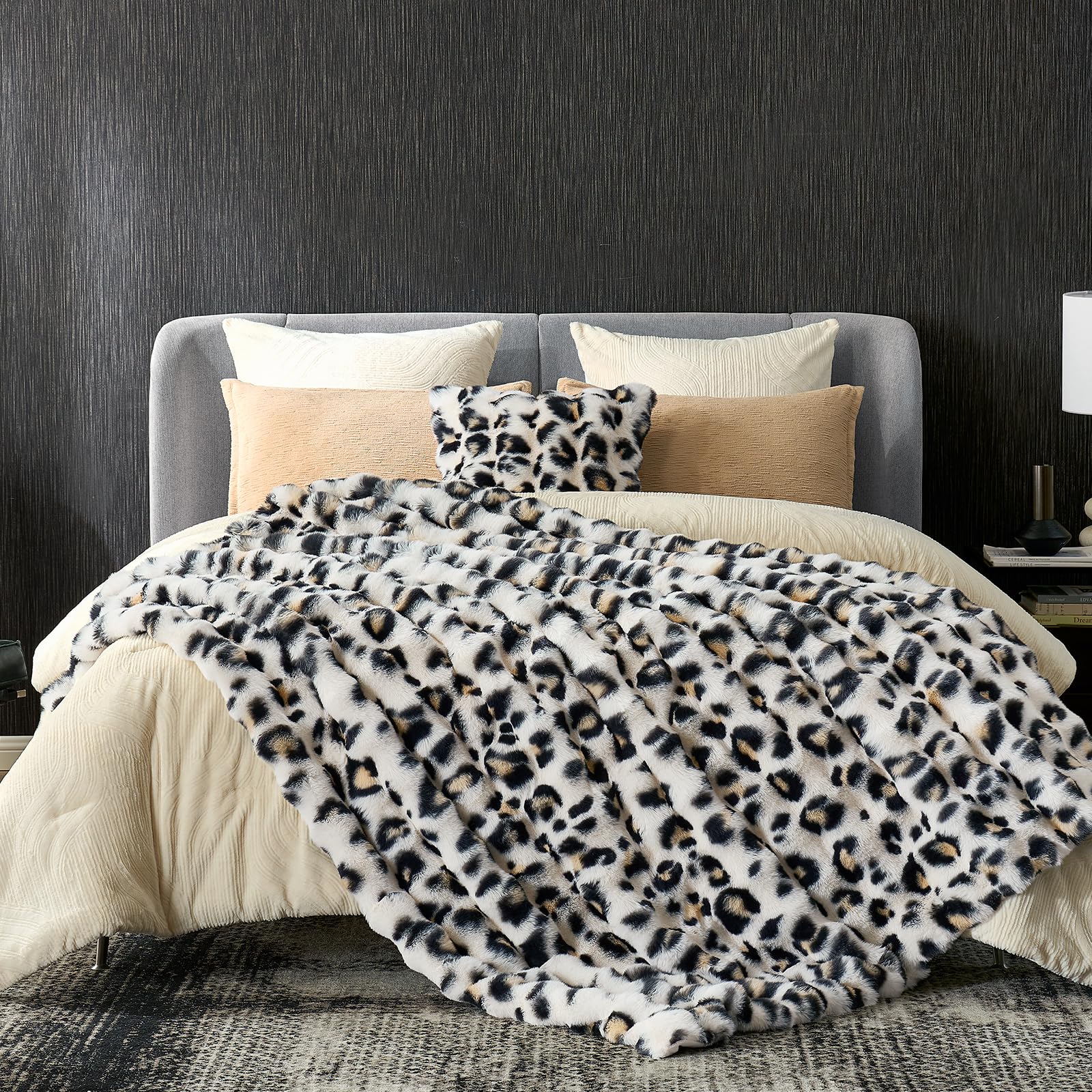Cozy Bliss Leopard Print Faux Fur Throw Blanket for Couch, Fuzzy Soft Plush Thick Bubble Cheetah Blanket for Sofa Bedroom Living Room, 60x80 Inches Image