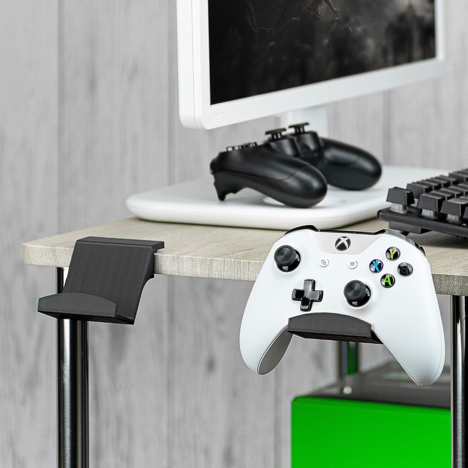 Game Controller Desktop Stand Holder (2 Pack) for XBOX ONE 360 SWITCH PS4 STEAM PC NINTENDO, Universal Gamepad Accessories - No screws, Stick on, Black By Brainwavz: Video Games