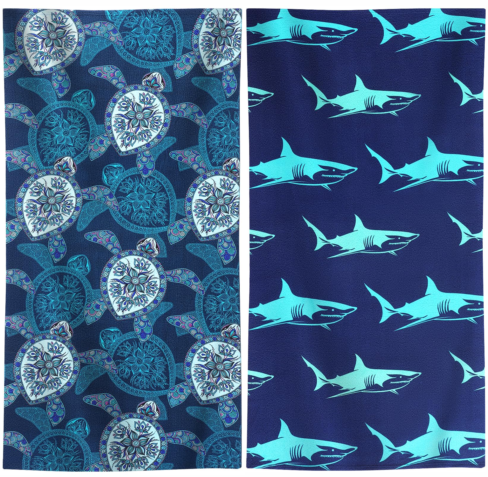 Photo 1 of 2 Packs Oversized Beach Towel Set Extra Large Big XL Pool Camping Swim Clearance Towels 36x72 Soft Blanket Cruise Essentials Accessories Must Haves Vacation Necessities Adult Shark Turtle Blue