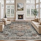 Roxstand Area Rugs 9x12 Living Room, Vintage Soft 9x12 Rug with Non-Slip Backing, Low Pile Stain Resistant Large Washable Are