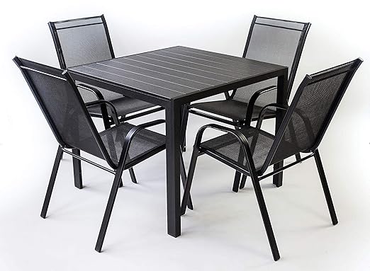 Avanti Trendstore Badia Set Da Giardino Composto Da 1 Tavolo In Metallo E Polywood Con 4 Sedie Impilabili In Metallo E Rete Di Plastica
