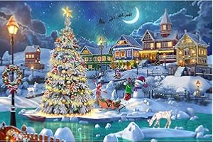 Becko US Puzzles 1000 Piece for Adults and Kids, Wooden Jigsaw Puzzles 1000 Pieces, Christmas and Holiday (Snow Scene)