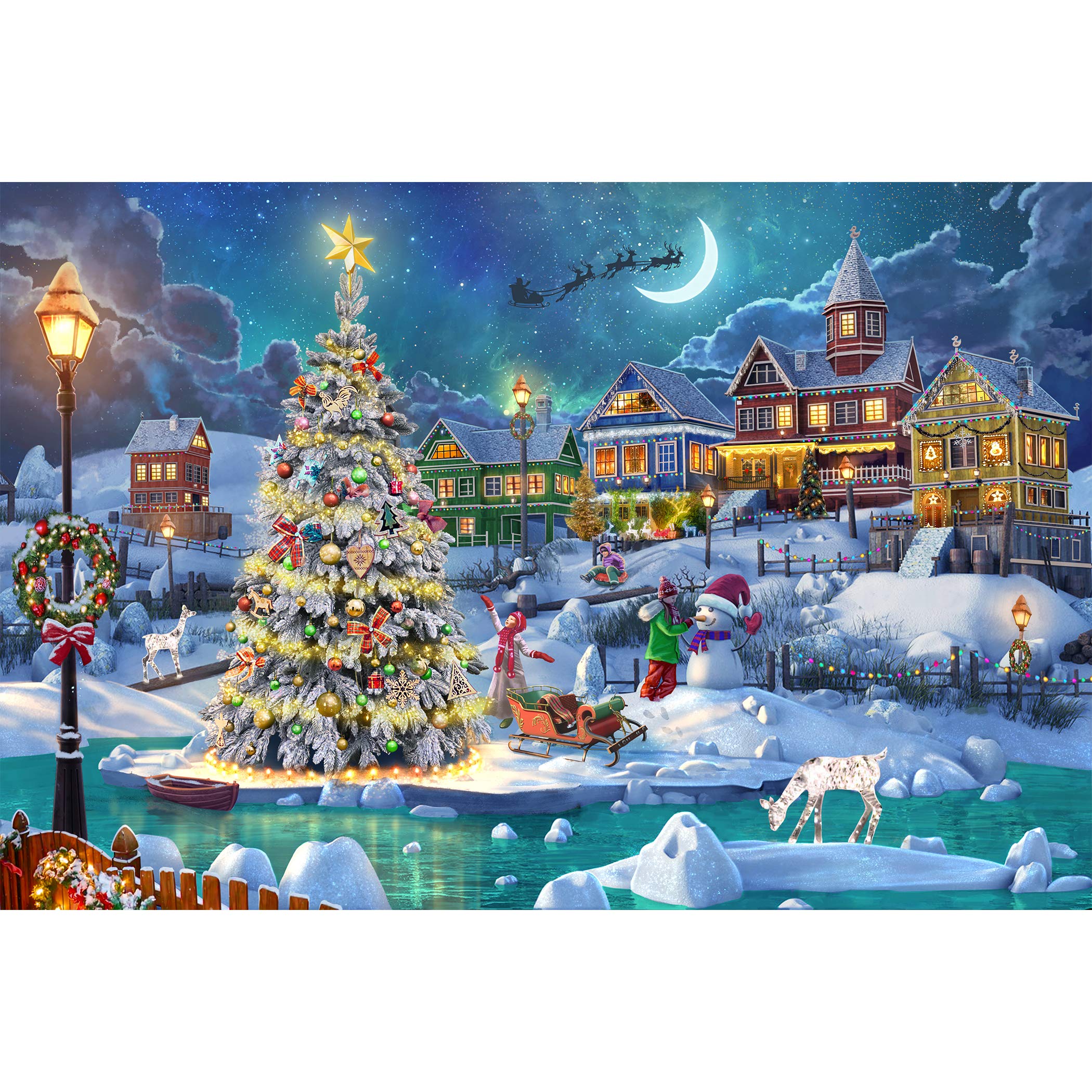 Becko 1000 Piece Puzzle for Adults and Kids Wooden Jigsaw Puzzle Christmas Puzzle Gifts (Christmas Eve)