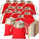 Riakrum 40 Pieces Christmas Velvet Jewelry Bags with Drawstrings Mini Christmas Pouches Velvet Pouches Golden Soft Velour Packaging Bags for Candy Present Wedding(4.7 x 5.9 Inch,Red Golden)