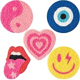 A1diee 5Pcs Preppy Boho Tufted Coasters Smile Evil Eye Lip Love Yin-yang Drink Coasters Pink Yellow Y2K Pastel Rug Cup Mat Pad for Kitchen Desk Home Coffee Table Accessories Birthday Housewarming Gift