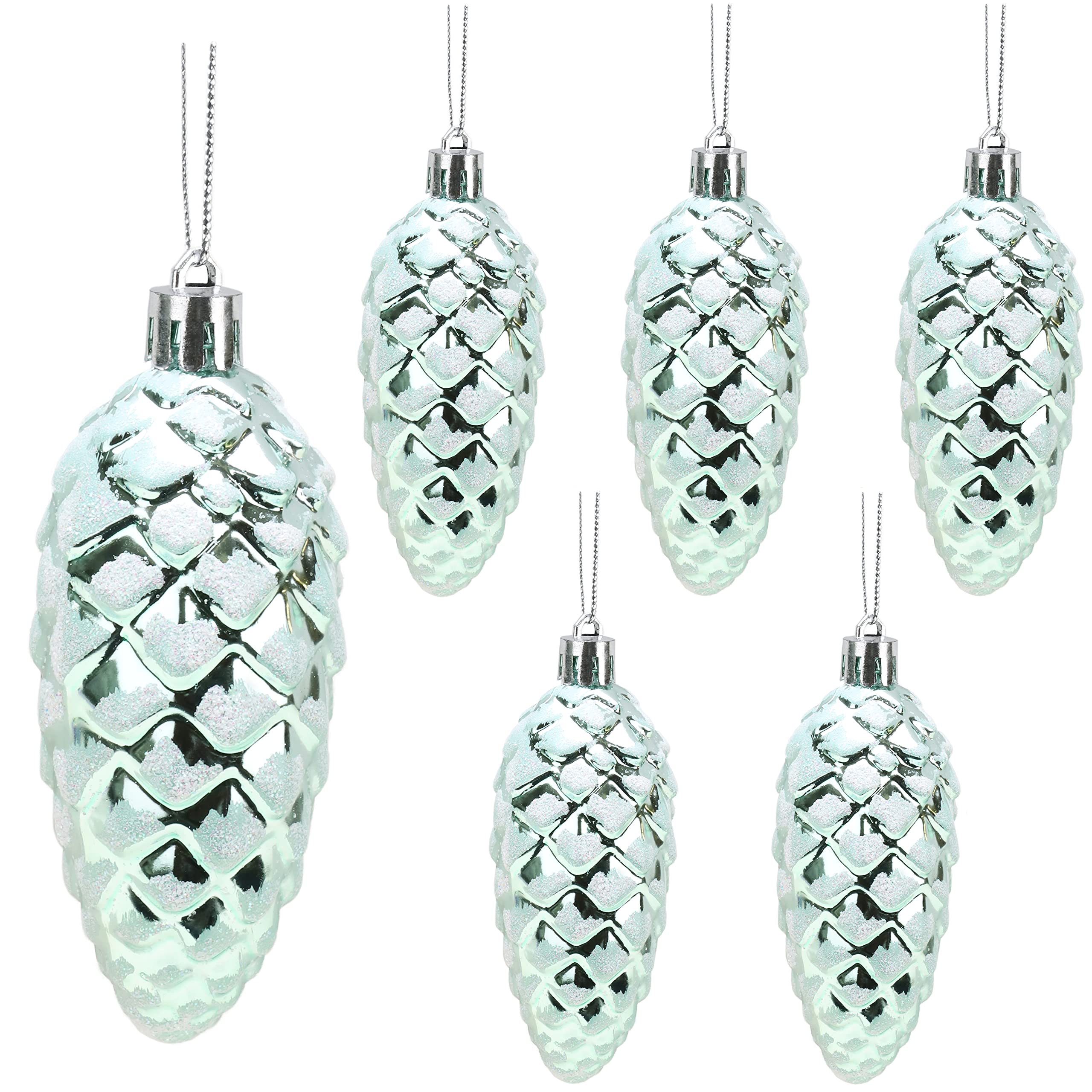 Christmas Concepts® Pack of 6–90mm (3.6") Shiny & Glitter Decorated Pine Cone Baubles – Christmas Tree Decorations (Mint Green)