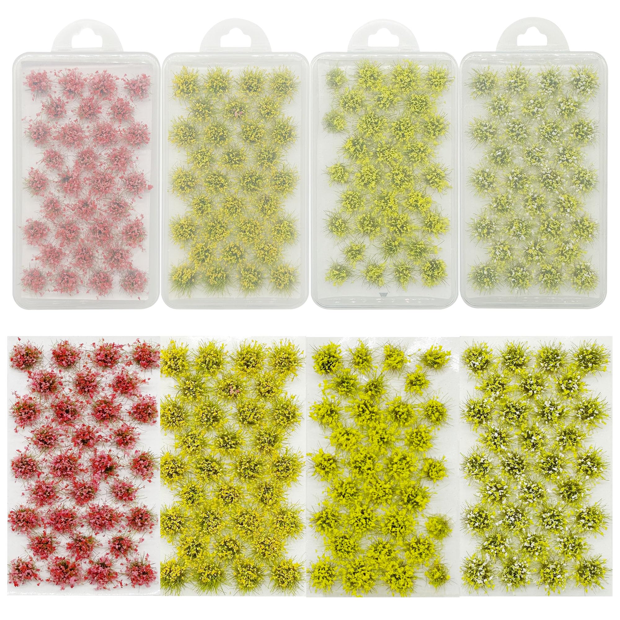 Woohome Static Grass Tuft Model Gras s Tufts, 128 PCS Railway Artificial Grass 4 Colors Bushy Tuft Flower Cluster Vegetation Groups for DIY Building Model Train Landscape Railroad Scenery