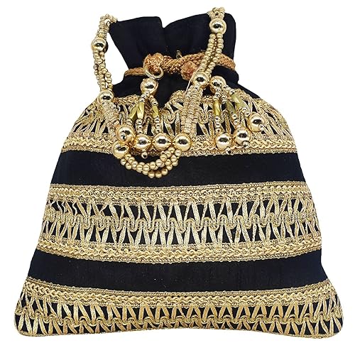 Bagaholics Ethnic Clutch Silk Potli Batwa Pouch Bag with Metal Bead work Gift For Women
