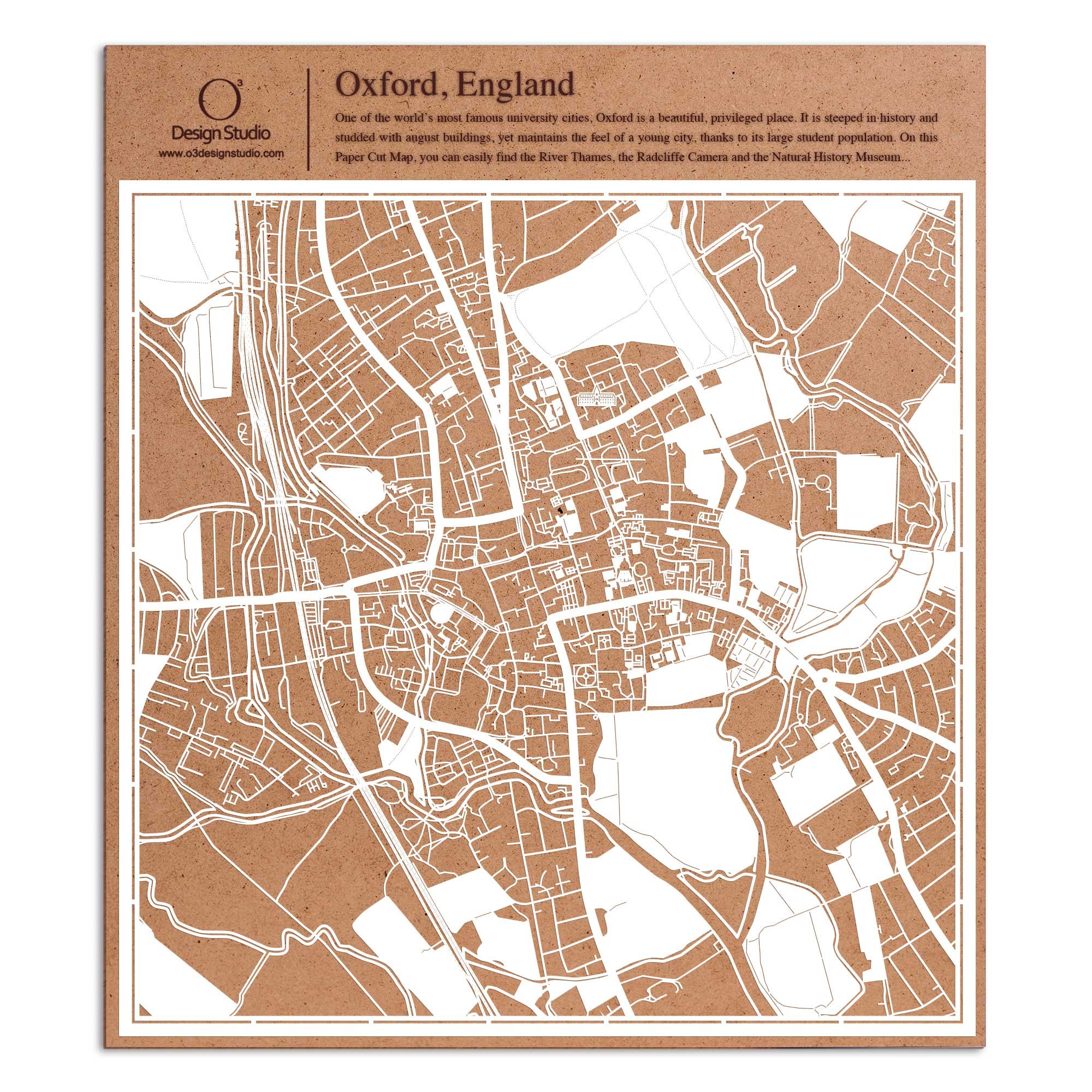 Oxford, England Paper Cut Map by O3 Design Studio White 30x30 cm Paper Art