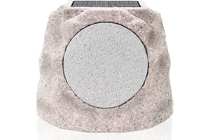 uuffoo Outdoor Speakers Waterproof for All Seasons & Solar Powered with Rechargeable Battery Rock Speakers Wireless Bluetooth with Colorful LED Light for Garden, Patio (1-Pc, Marble)
