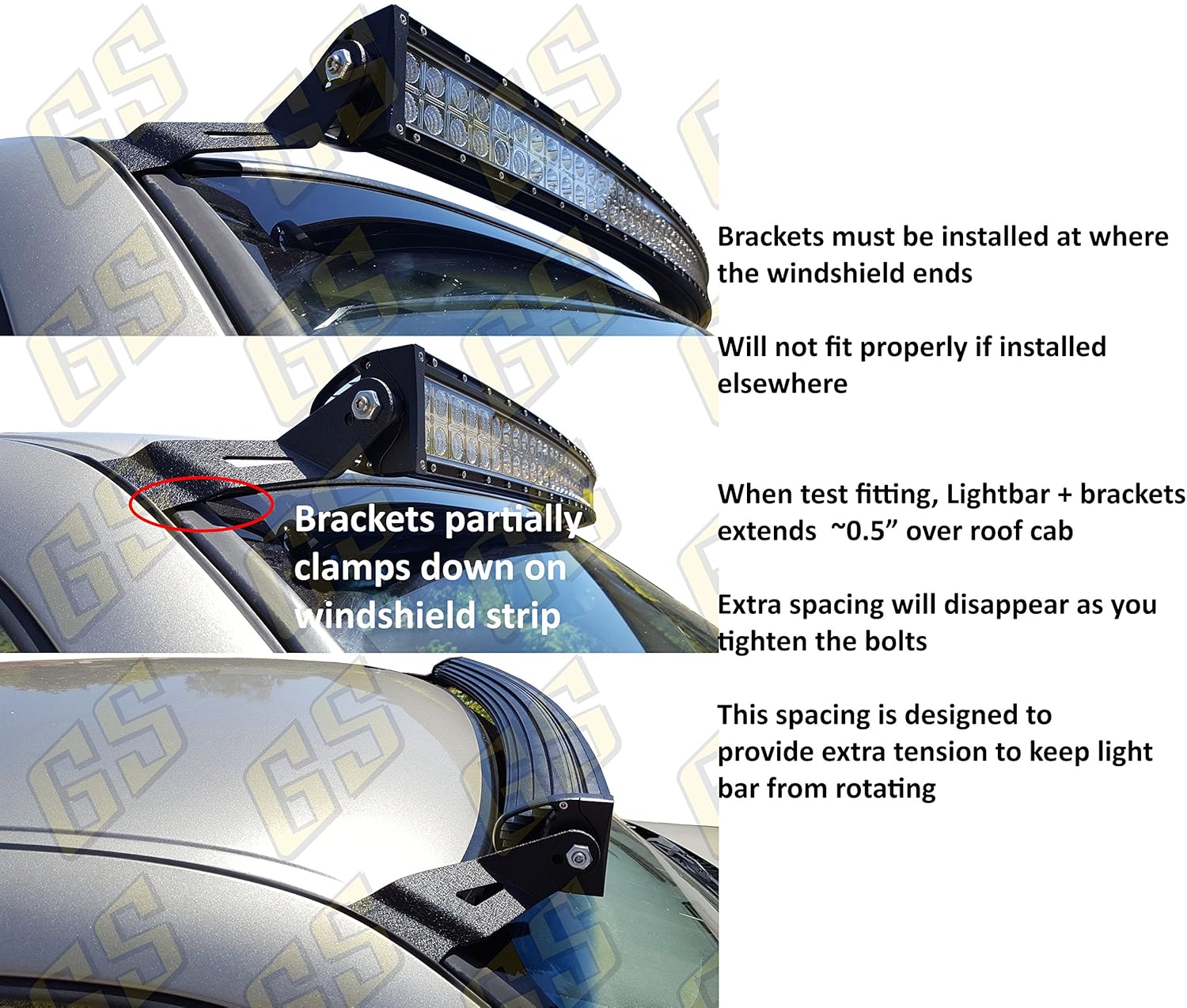 GS Power S Upper Windshield Mount LED Light Bar Brackets Available In