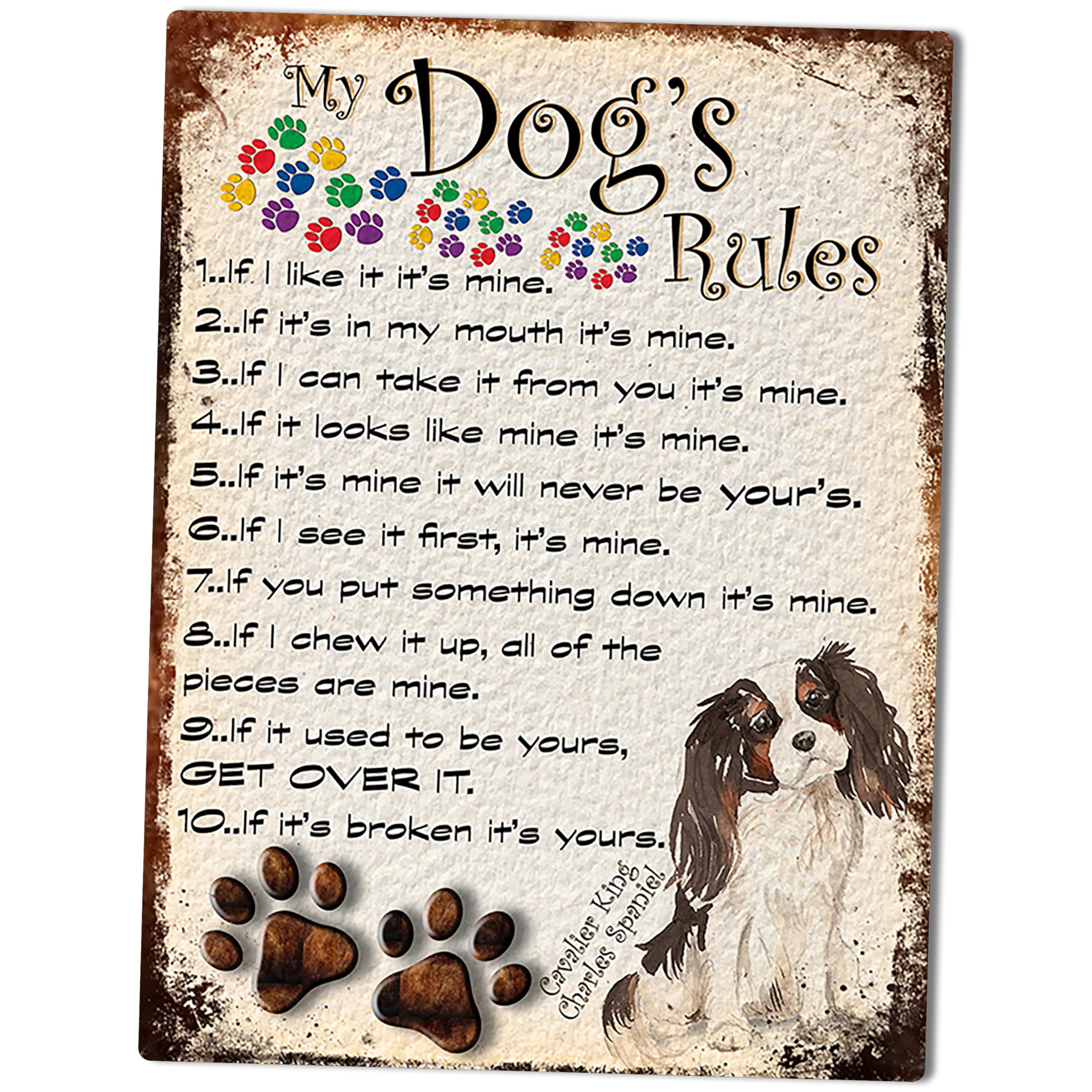 SHAWPRINT MY DOG'S RULES RETRO STYLE METAL TIN SIGN/PLAQUE DOG BREEDS 8" x 6" (Cavalier King Charles Spaniel)