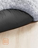 Feandrea Round Donut Dog Bed 70 cm Grey Ombre Plush Cushion Removable view 8