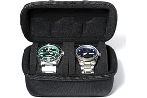 AUKURA 2 slot Hard Watch Travel Case, Watch Roll Case Storage and Organizer for Men and Women, with anti-move watch pillow (Black fabric 2 slot)