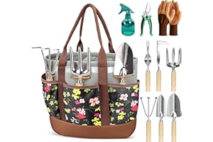 Floraxa 10 Pcs Heavy Duty Stainless Steel Garden Tool Set with Ash Wood Handle, Rust-Proof Gardening Gifts for Women & Men, I