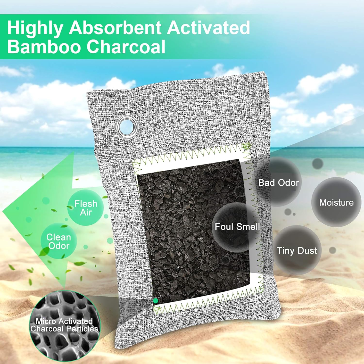 WGCC Activated Bamboo Charcoal Air Purifying Bags, [8 Pack 200g Each] Odor eliminator Odor Absorber Natural Fresh Bags - Kid & Pet Friendly Air Fresheners for Home, Car, Closet, Pets and Basement: Kitchen & Dining