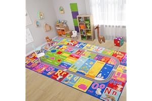 Flagover Kids Rug for Playroom Classroom, ABC Alphabet Numbers Play Toddlers Rugs, 3x5 Learning Educational Bedroom Floor Mat, Washable Baby Carpet for Boys Room, Nursery, Preschool, Daycare