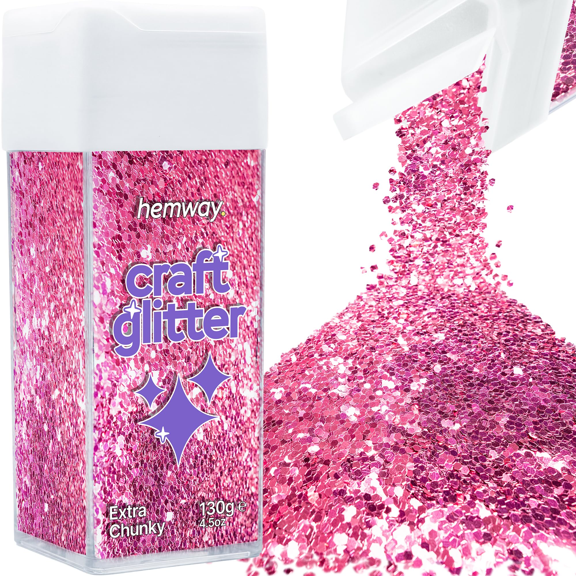 Hemway Glitter Shaker Rose Pink 130g Extra Chunky, Craft Glitter Shaker for Resin & Epoxy Crafts, Christmas Art Supplies, Nail, Body, Face, Eye, Festival, Crafting, Slime, Sparkle โ image 1