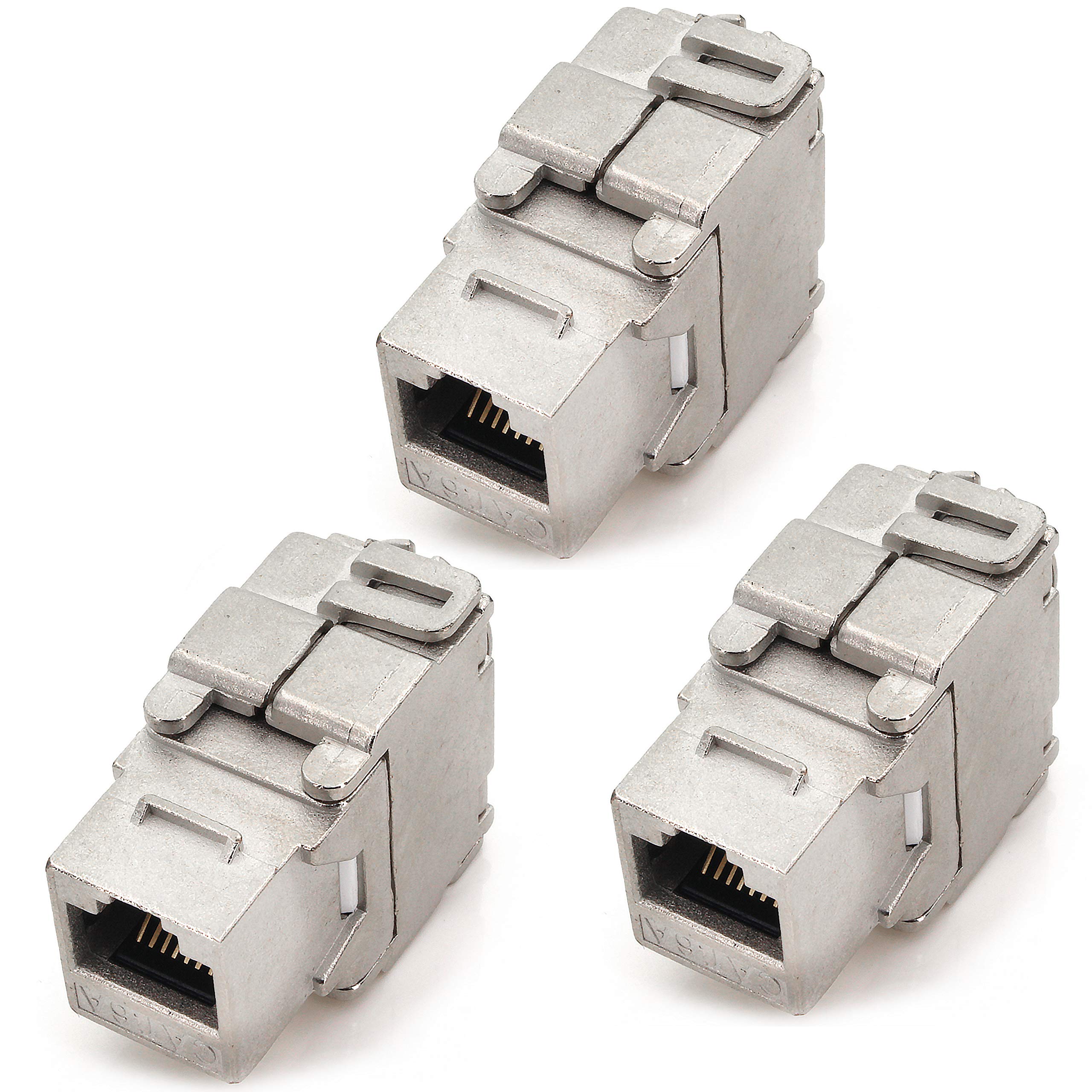 1aTTack.de Keystone Module RJ45 Cat 6a Jack Certified fully shielded STP tool-free snap in assembly Cat raw cable 500 MHz 10Gbit/s compatible with Cat5 Cat6 Cat7 Cat8 3 pieces
