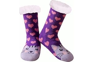 YEEKAORA Girls Slipper Socks Non Slip Grips, Cute Animal Kids Warm Thick Thermal Fluffy Plush Winter Kids Home Sleep Socks