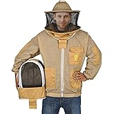 Be Noble 3 Layer Beekeeping Ultralight Ventilated Jacket with Two Veils. Fully Protective Metal Zipper Jacket with Round Veil and Fencing Veil. (Khaki, XL)