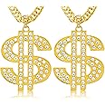 HANCAO 2 Pieces Gold Digger Costume Rotatable Hip Hop Rapper Chain Money Chain Necklace for Men with Dollar Sign Pendant Necklace, Big Fake Gold Necklace
